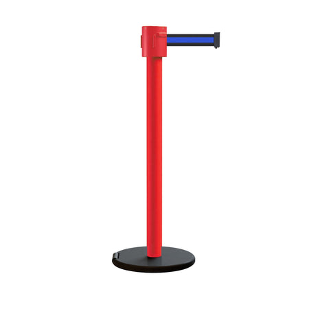 Retractable Belt Barrier Stanchion, Roller Base, Red Post, 35 ft Belt - Montour Line MSE760 - Crowd Control Warehouse