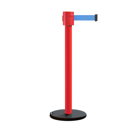 Retractable Belt Barrier Stanchion, Roller Base, Red Post, 35 ft Belt - Montour Line MSE760 - Crowd Control Warehouse