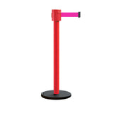 Retractable Belt Barrier Stanchion, Roller Base, Red Post, 35 ft Belt - Montour Line MSE760 - Crowd Control Warehouse