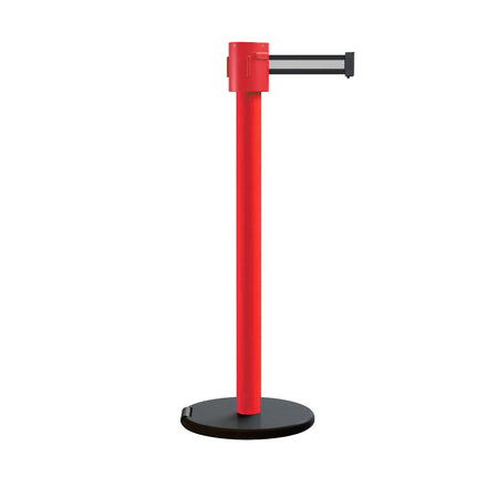 Retractable Belt Barrier Stanchion, Roller Base, Red Post, 35 ft Belt - Montour Line MSE760 - Crowd Control Warehouse