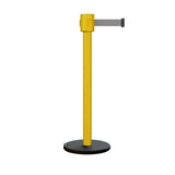 Retractable Belt Barrier Stanchion, Roller Base, Yellow Post, 35 ft Belt - Montour Line MSE760 - Crowd Control Warehouse