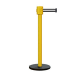 Retractable Belt Barrier Stanchion, Roller Base, Yellow Post, 35 ft Belt - Montour Line MSE760 - Crowd Control Warehouse