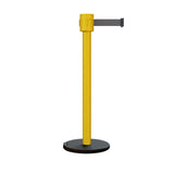 Retractable Belt Barrier Stanchion, Roller Base, Yellow Post, 35 ft Belt - Montour Line MSE760 - Crowd Control Warehouse
