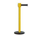 Retractable Belt Barrier Stanchion, Roller Base, Yellow Post, 35 ft Belt - Montour Line MSE760 - Crowd Control Warehouse