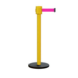 Retractable Belt Barrier Stanchion, Roller Base, Yellow Post, 35 ft Belt - Montour Line MSE760 - Crowd Control Warehouse