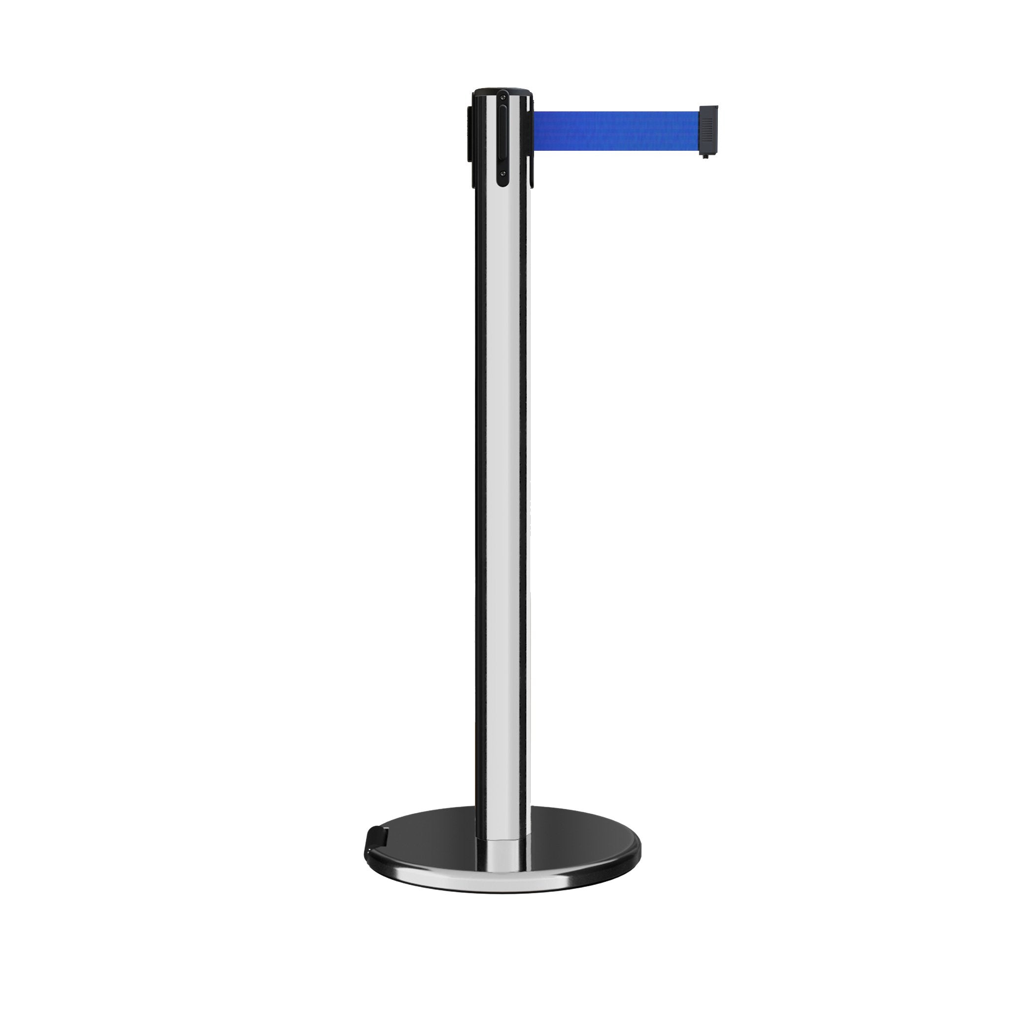 Retractable Belt Barrier Stanchion, Rolling Base, 14 ft Belt - Montour Line ME650 - Crowd Control Warehouse