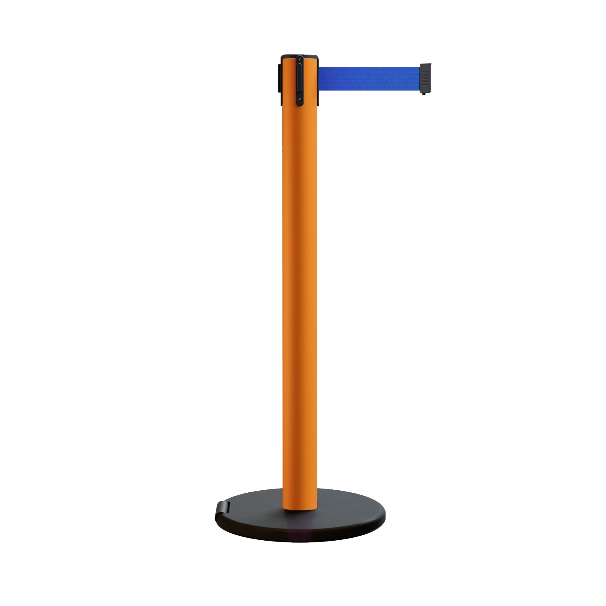 Retractable Belt Barrier Stanchion, Rolling Base, 14 ft Belt - Montour Line ME650 - Crowd Control Warehouse