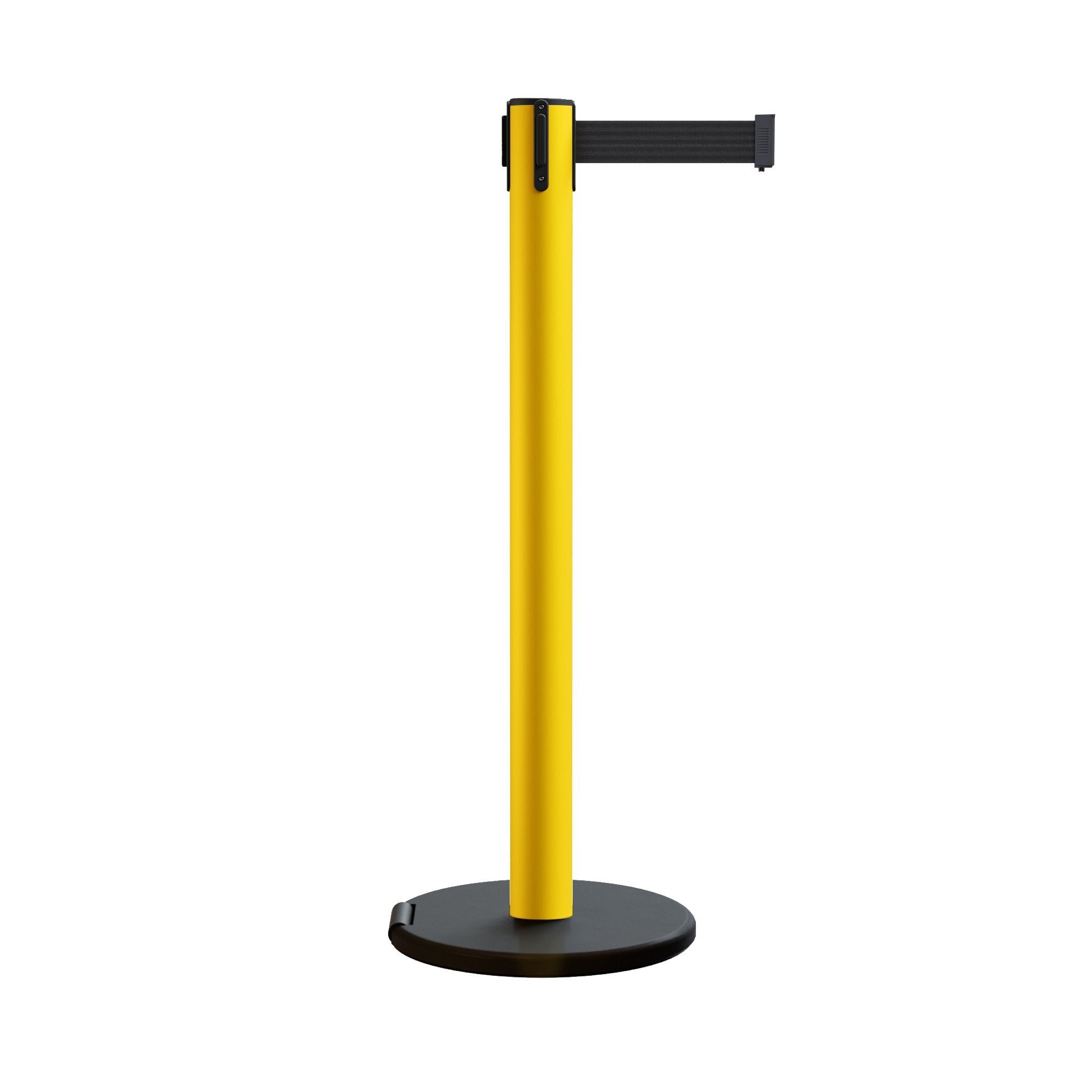 Retractable Belt Barrier Stanchion, Rolling Base, 14 ft Belt - Montour Line ME650 - Crowd Control Warehouse
