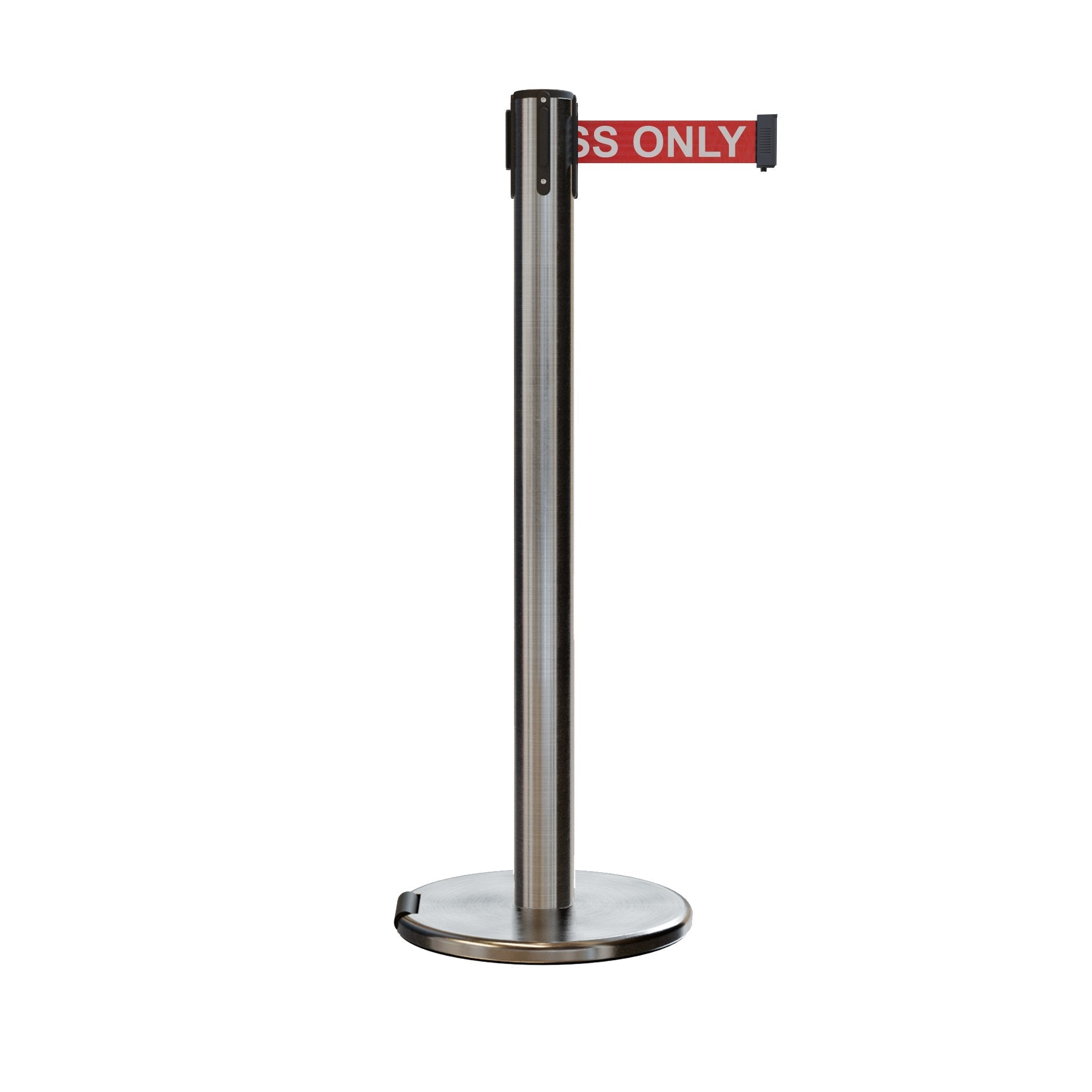 Retractable Belt Barrier Stanchion, Rolling Base, 14 ft Belt - Montour Line ME650 - Crowd Control Warehouse