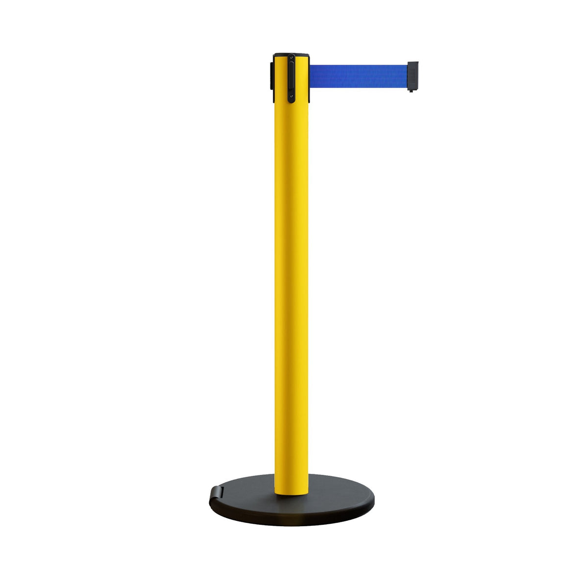 Retractable Belt Barrier Stanchion, Rolling Base, 14 ft Belt - Montour Line ME650 - Crowd Control Warehouse