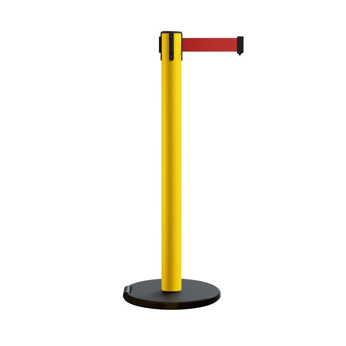 Retractable Belt Barrier Stanchion, Rolling Base, 14 ft Belt - Montour Line ME650 - Crowd Control Warehouse