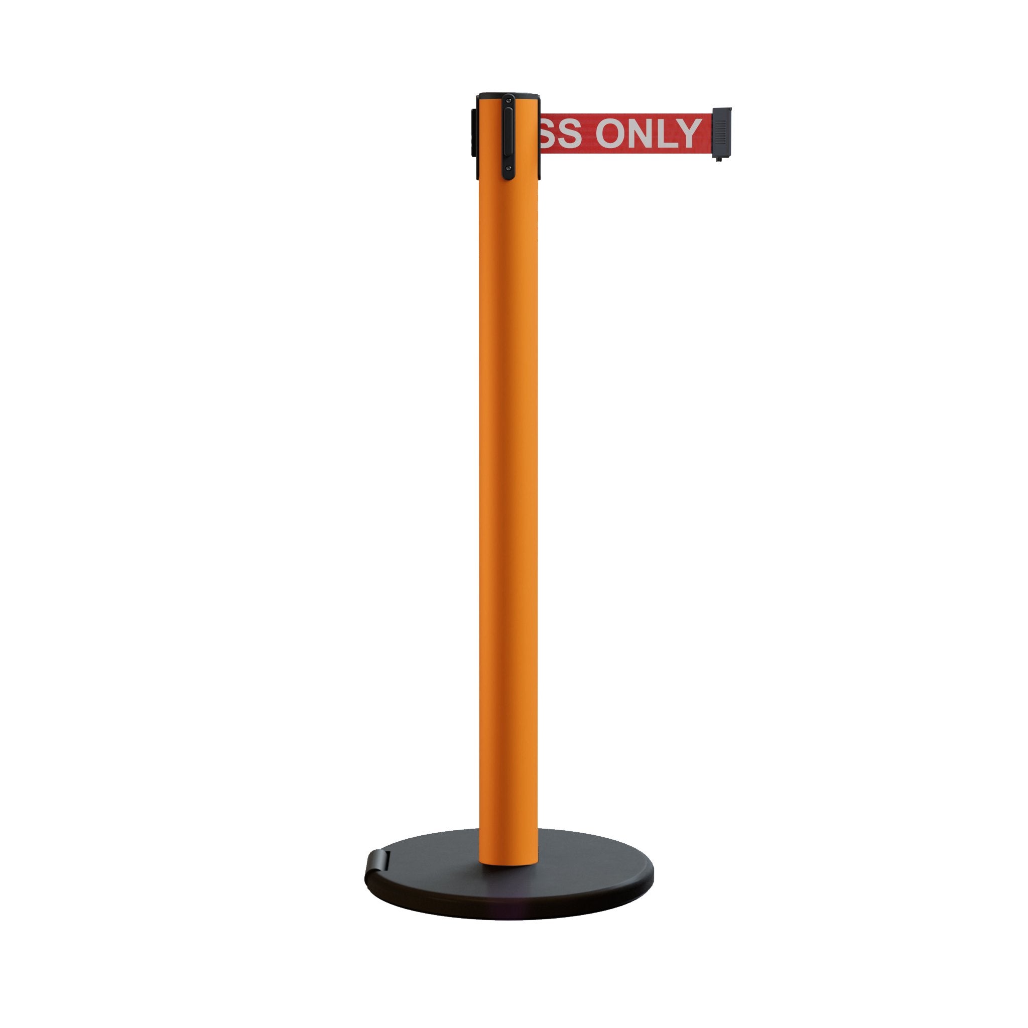 Retractable Belt Barrier Stanchion, Rolling Base, 14 ft Belt - Montour Line ME650 - Crowd Control Warehouse