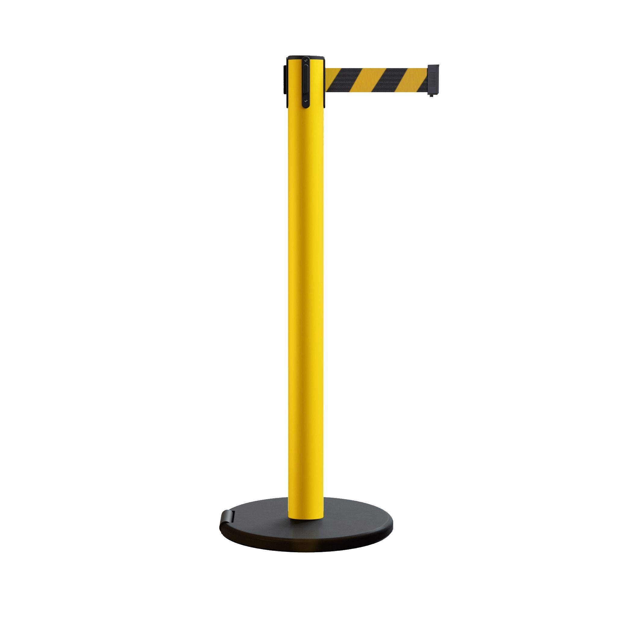 Retractable Belt Barrier Stanchion, Rolling Base, 14 ft Belt - Montour Line ME650 - Crowd Control Warehouse