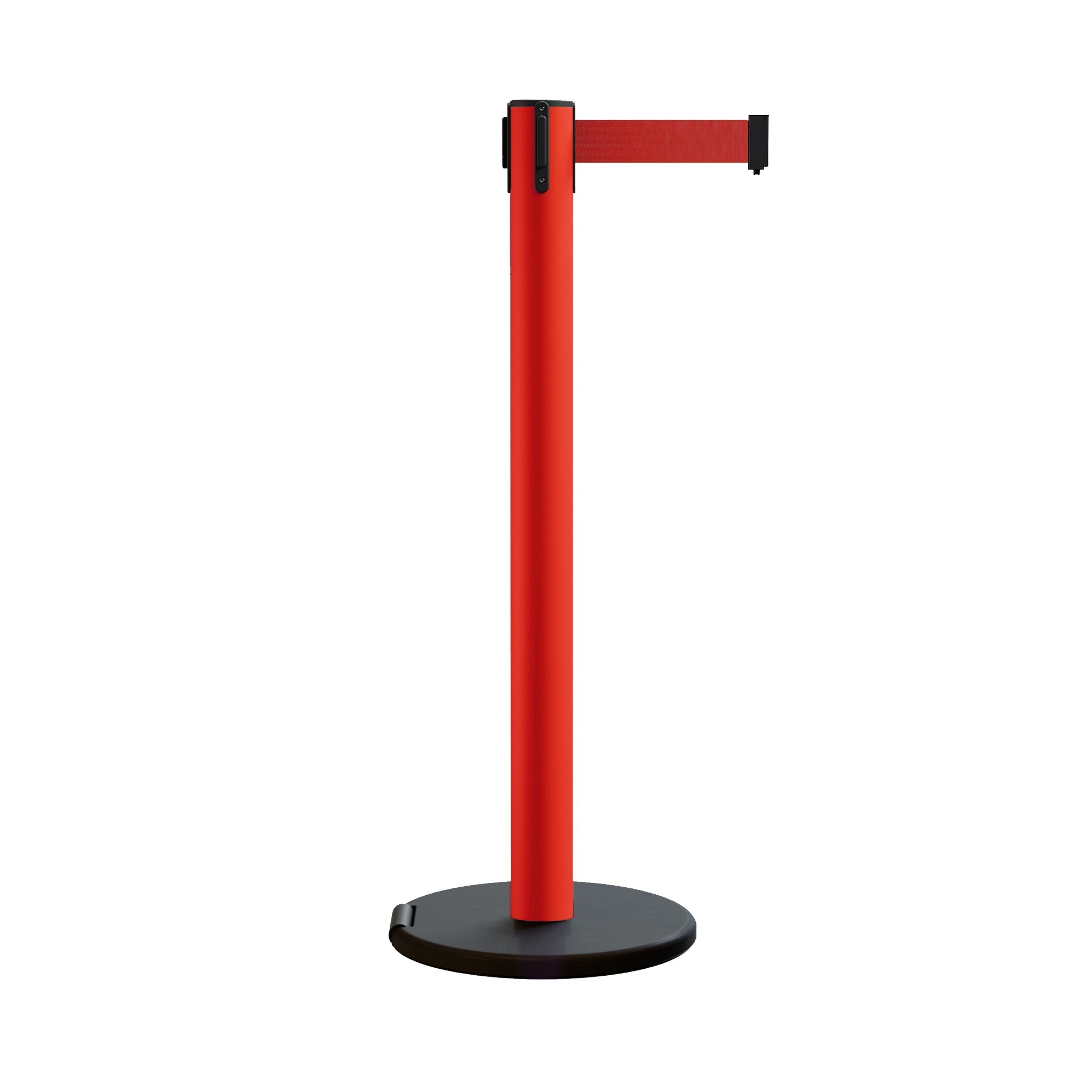 Retractable Belt Barrier Stanchion, Rolling Base, 14 ft Belt - Montour Line ME650 - Crowd Control Warehouse