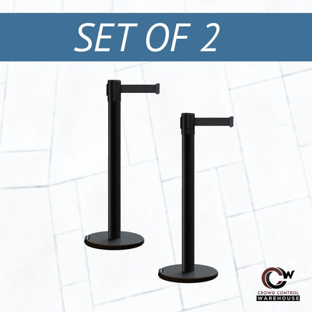 Retractable Belt Barrier Stanchion, Rolling Base, 14 ft Belt - Montour Line ME650 - Crowd Control Warehouse
