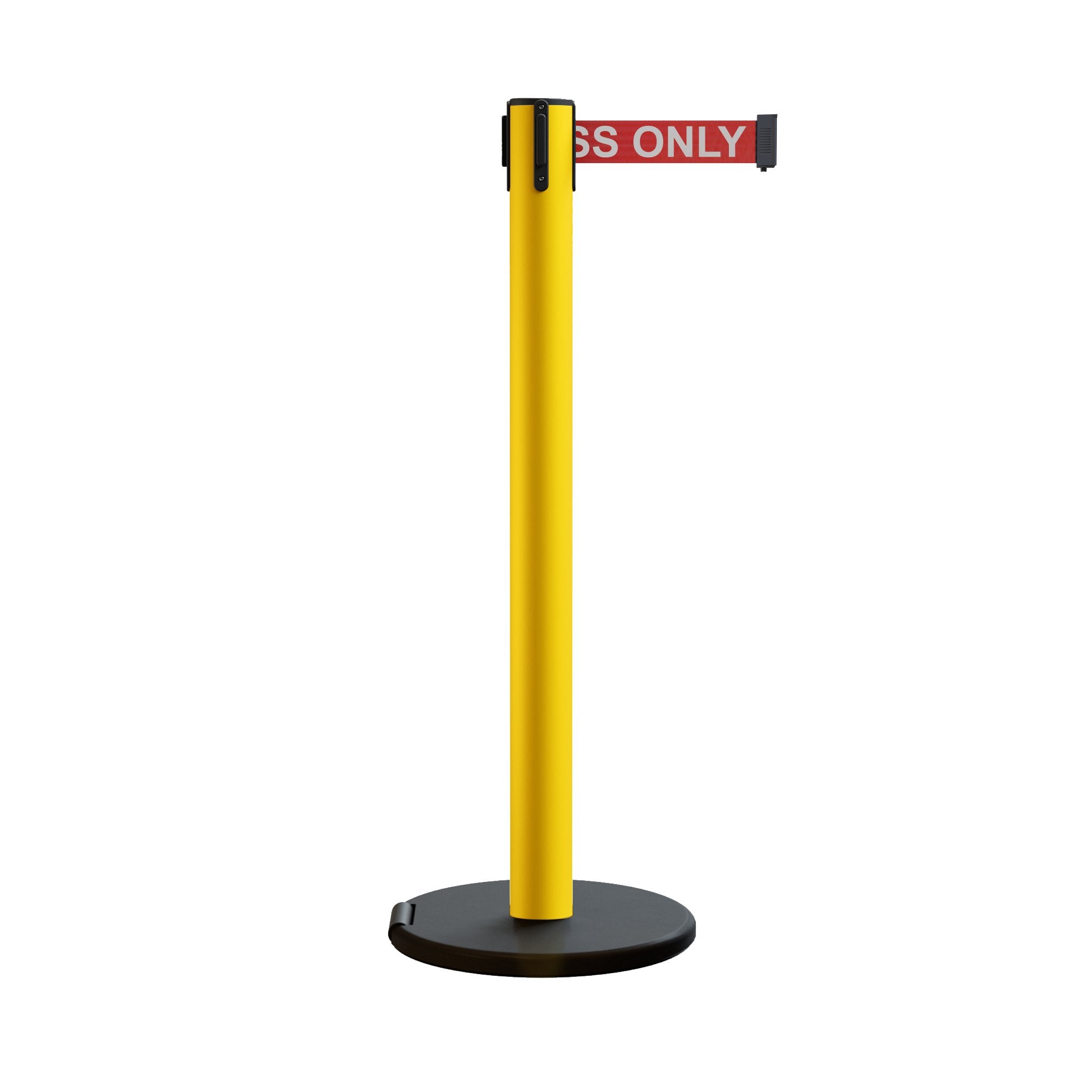 Retractable Belt Barrier Stanchion, Rolling Base, 16 ft Belt - Montour Line ME650 - Crowd Control Warehouse