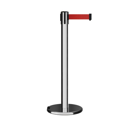 Retractable Belt Barrier Stanchion, Rolling Base, 16 ft Belt - Montour Line ME650 - Crowd Control Warehouse