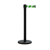 Retractable Belt Barrier Stanchion, Rolling Base, Black Steel Post, 9 ft Belt - Montour Line ME630 - Crowd Control Warehouse