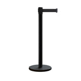 Retractable Belt Barrier Stanchion, Rolling Base, Black Steel Post, 9 ft Belt - Montour Line ME630 - Crowd Control Warehouse