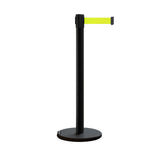 Retractable Belt Barrier Stanchion, Rolling Base, Black Steel Post, 9 ft Belt - Montour Line ME630 - Crowd Control Warehouse