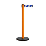 Retractable Belt Barrier Stanchion, Rolling Base, Orange Steel Post, 11 ft Belt - Montour Line MSE630 - Crowd Control Warehouse