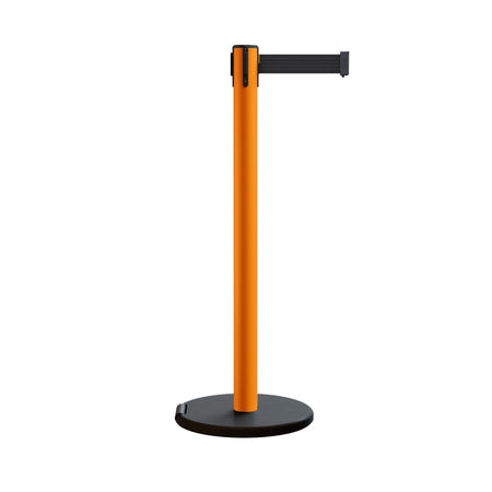 Retractable Belt Barrier Stanchion, Rolling Base, Orange Steel Post, 11 ft Belt - Montour Line MSE630 - Crowd Control Warehouse