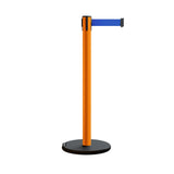 Retractable Belt Barrier Stanchion, Rolling Base, Orange Steel Post, 13 ft Belt - Montour Line MSE630 - Crowd Control Warehouse
