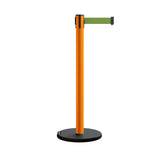 Retractable Belt Barrier Stanchion, Rolling Base, Orange Steel Post, 7.5 ft Belt - Montour Line MSE630 - Crowd Control Warehouse