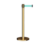 Retractable Belt Barrier Stanchion, Rolling Base, Polished Brass Post, 11 ft Belt - Montour Line ME630 - Crowd Control Warehouse