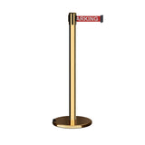 Retractable Belt Barrier Stanchion, Rolling Base, Polished Brass Post, 11 ft Belt - Montour Line ME630 - Crowd Control Warehouse