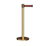 Retractable Belt Barrier Stanchion, Rolling Base, Polished Brass Post, 11 ft Belt - Montour Line ME630 - Crowd Control Warehouse