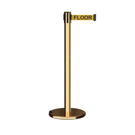 Retractable Belt Barrier Stanchion, Rolling Base, Polished Brass Post, 11 ft Belt - Montour Line ME630 - Crowd Control Warehouse