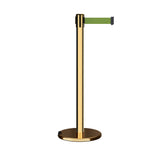 Retractable Belt Barrier Stanchion, Rolling Base, Polished Brass Post, 7.5 ft Belt - Montour Line ME630 - Crowd Control Warehouse
