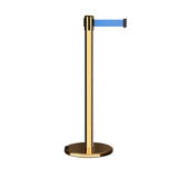 Retractable Belt Barrier Stanchion, Rolling Base, Polished Brass Post, 7.5 ft Belt - Montour Line ME630 - Crowd Control Warehouse
