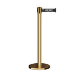 Retractable Belt Barrier Stanchion, Rolling Base, Polished Brass Post, 9 ft Belt - Montour Line ME630 - Crowd Control Warehouse