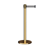 Retractable Belt Barrier Stanchion, Rolling Base, Polished Brass Post, 9 ft Belt - Montour Line ME630 - Crowd Control Warehouse
