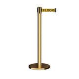 Retractable Belt Barrier Stanchion, Rolling Base, Polished Brass Post, 9 ft Belt - Montour Line ME630 - Crowd Control Warehouse