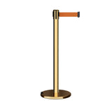 Retractable Belt Barrier Stanchion, Rolling Base, Polished Brass Post, 9 ft Belt - Montour Line ME630 - Crowd Control Warehouse