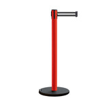 Retractable Belt Barrier Stanchion, Rolling Base, Red Steel Post, 11 ft Belt - Montour Line MSE630 - Crowd Control Warehouse