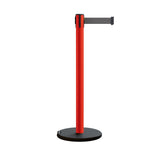 Retractable Belt Barrier Stanchion, Rolling Base, Red Steel Post, 11 ft Belt - Montour Line MSE630 - Crowd Control Warehouse