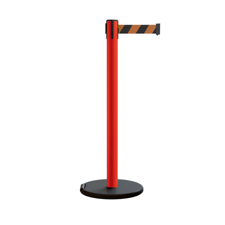 Retractable Belt Barrier Stanchion, Rolling Base, Red Steel Post, 13 ft Belt - Montour Line MSE630 - Crowd Control Warehouse