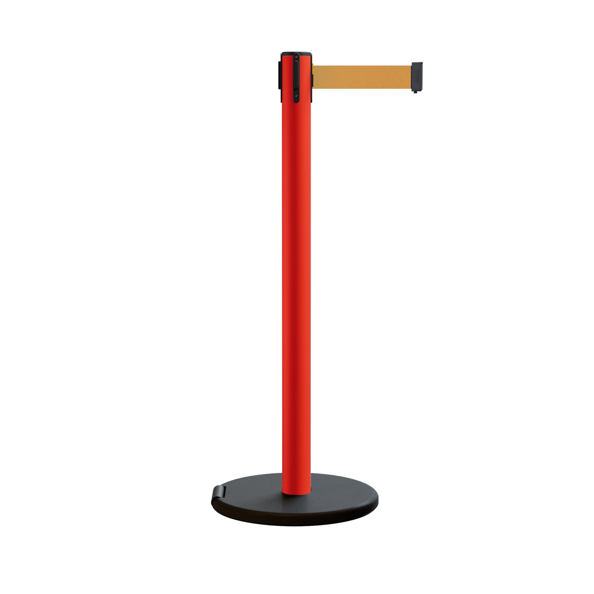 Retractable Belt Barrier Stanchion, Rolling Base, Red Steel Post, 7.5 ft Belt - Montour Line MSE630 - Crowd Control Warehouse