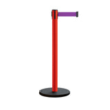 Retractable Belt Barrier Stanchion, Rolling Base, Red Steel Post, 7.5 ft Belt - Montour Line MSE630 - Crowd Control Warehouse