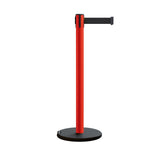 Retractable Belt Barrier Stanchion, Rolling Base, Red Steel Post, 9 ft Belt - Montour Line MSE630 - Crowd Control Warehouse