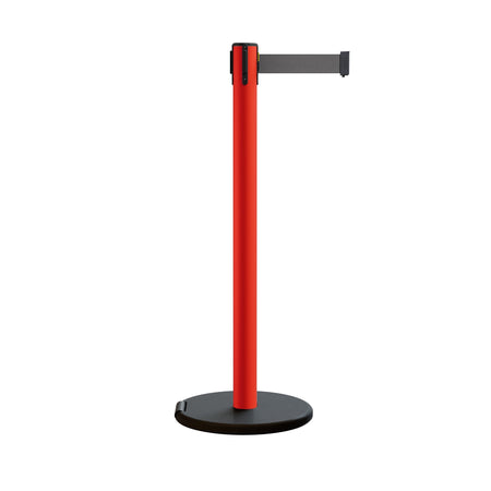 Retractable Belt Barrier Stanchion, Rolling Base, Red Steel Post, 9 ft Belt - Montour Line MSE630 - Crowd Control Warehouse
