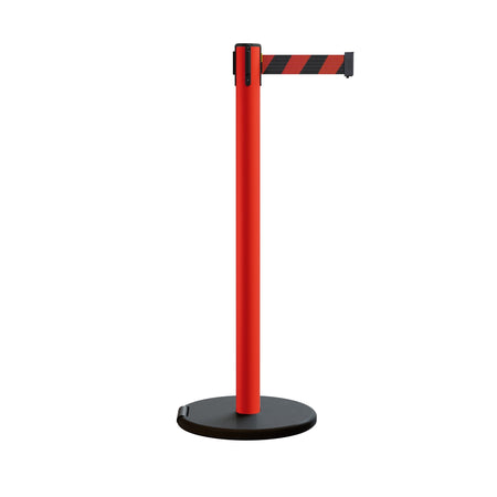 Retractable Belt Barrier Stanchion, Rolling Base, Red Steel Post, 9 ft Belt - Montour Line MSE630 - Crowd Control Warehouse
