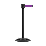 Retractable Belt Barrier Stanchion, Rubber Base, Black Powder Coated Post, 35 ft Belt - Montour Line MSR760 - Crowd Control Warehouse