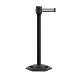 Retractable Belt Barrier Stanchion, Rubber Base, Black Powder Coated Post, 35 ft Belt - Montour Line MSR760 - Crowd Control Warehouse