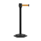 Retractable Belt Barrier Stanchion, Rubber Base, Black Powder Coated Post, 35 ft Belt - Montour Line MSR760 - Crowd Control Warehouse