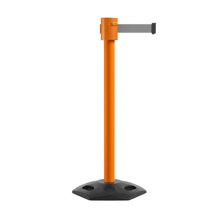 Retractable Belt Barrier Stanchion, Rubber Base, Orange Post, 35 ft Belt - Montour Line MSR760 - Crowd Control Warehouse